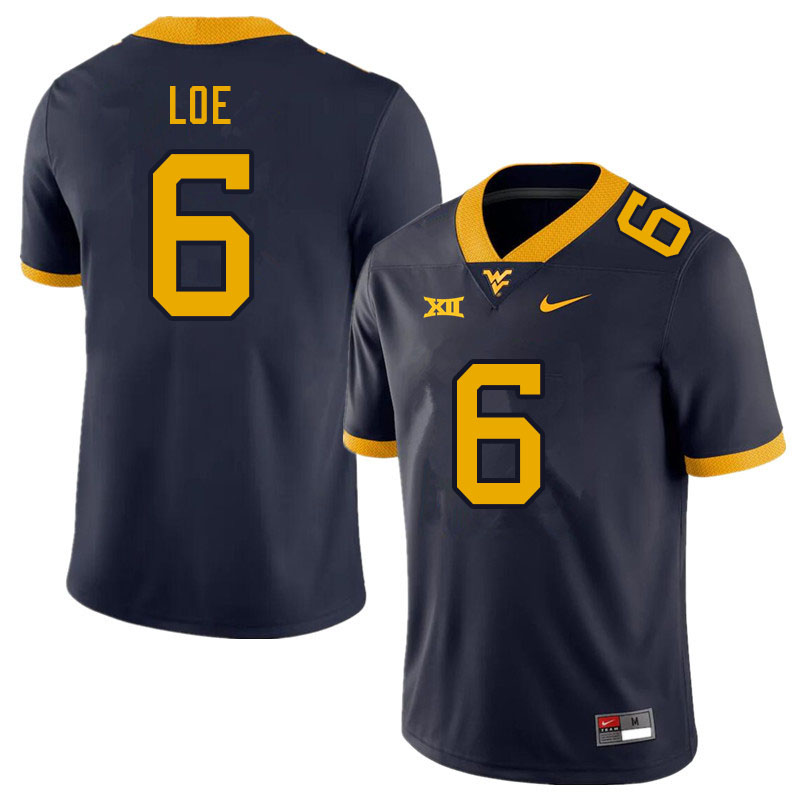 NCAA Men's Exree Loe West Virginia Mountaineers Navy #6 Nike Stitched Football College Authentic Jersey LA23E41OK